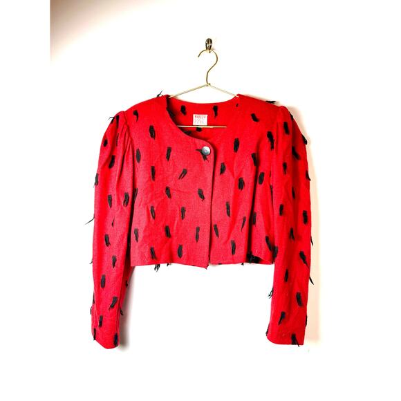 Jeanne Marc blazer sweater red and black tassels - Picture 1 of 9